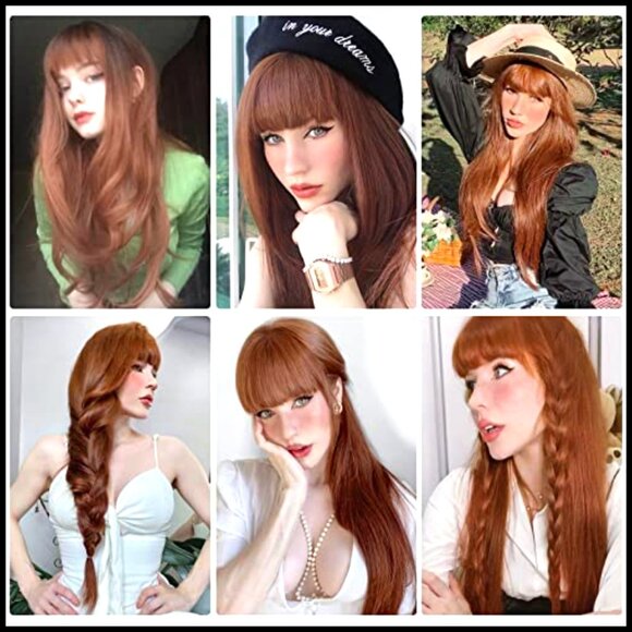 Long Layered Curly Wig with Bangs Synthetic Glueless Daily Wear Modern Style